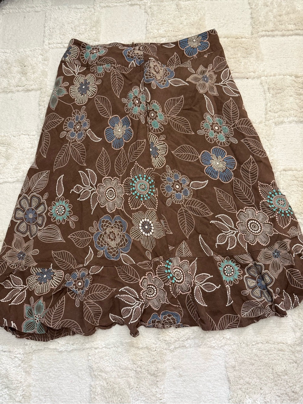 East 5th brown floral linen y2k A line skirt with ruffle bottom size 10